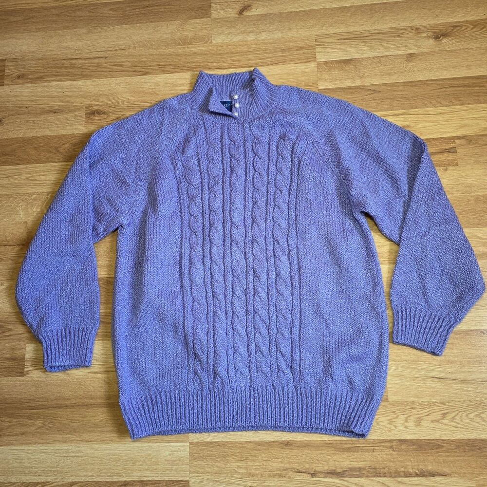 Karen Scott Women's Purple Knit Collared Button Neck Sweater Size XL